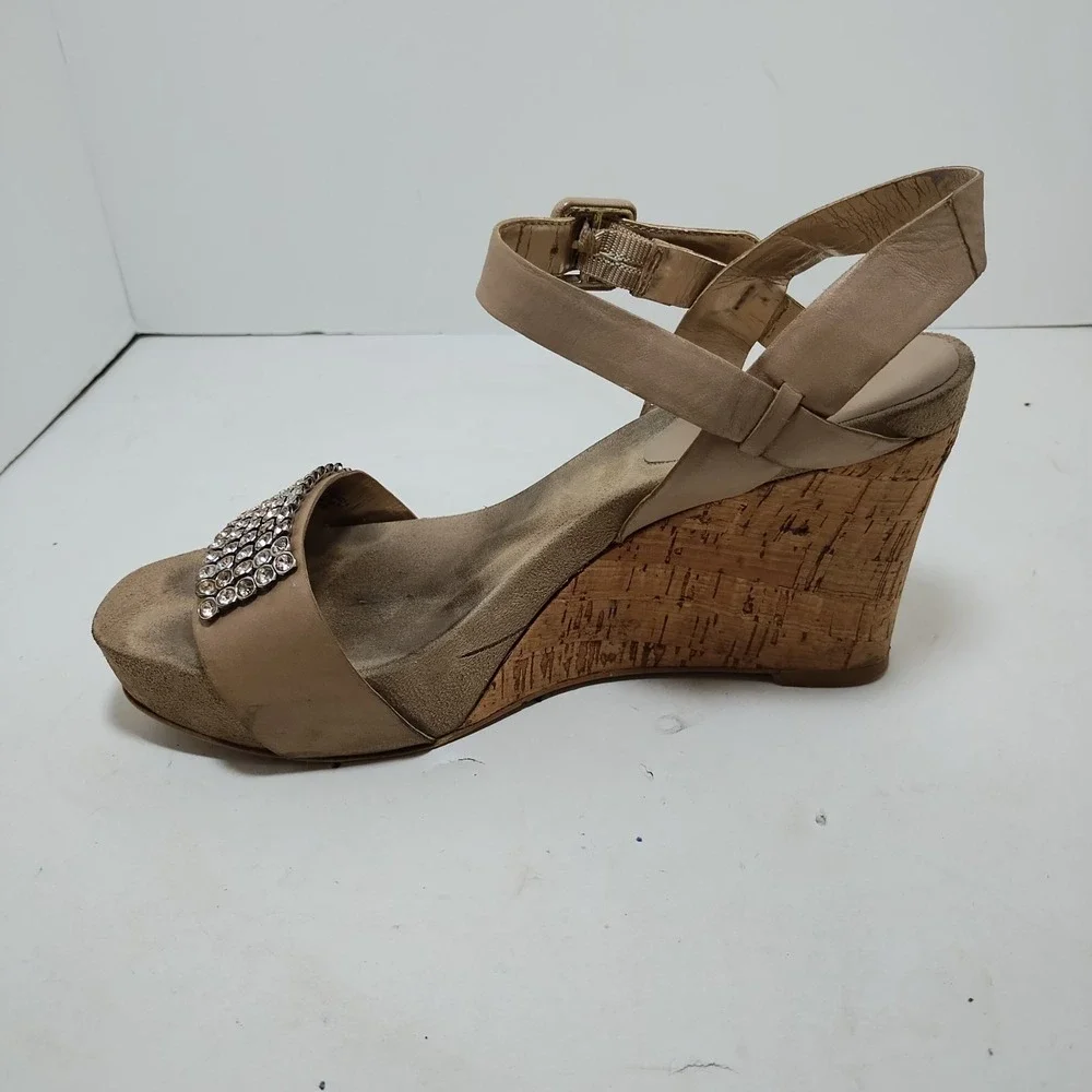 Nine West Womens Rhinestone Platform Cork Wedge Sandals Ankle‎ Strap Buckle 8 M